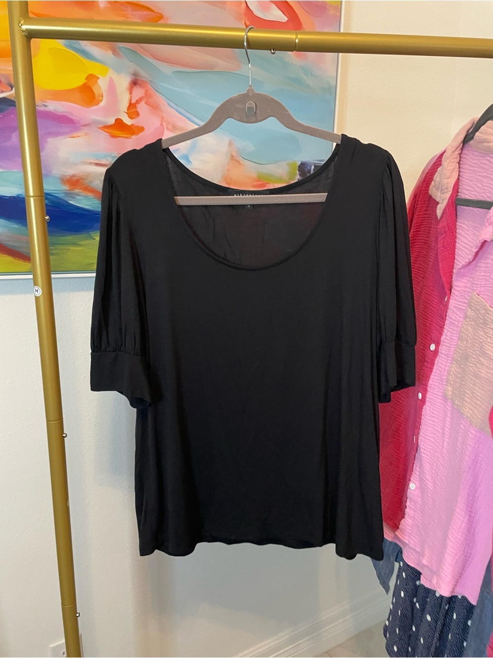 Gibson Black Scoop Neck‎ Short Sleeve Top soft casual work comfy